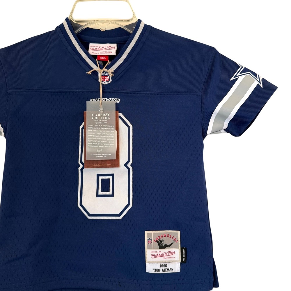 Mitchell Ness Troy Aikman Dallas Cowboys 1996 Legacy Jersey Kids Blue Small NEW - Picture 3 of 13